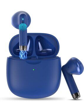 Wireless Dark Blue Noise Cancelling Mic Stereo Bass Waterproof Bluetooth Earbud